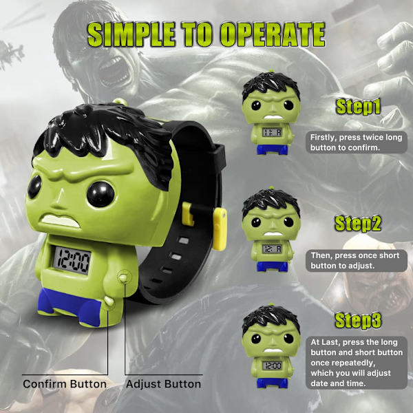 Barn pojkar flickor superhjälte armband klocka infällbar med rem The Incredible Hulk