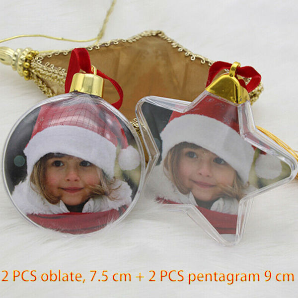 4 st jul genomskinliga fotoramsbollar julgran hängande Round + two five stars each 4PCS
