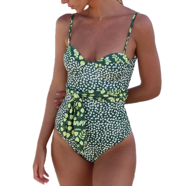 Kvinnor Öppen Rygg Strappy Baddräkt i ett stycke Strand Sexig Bikini Green L