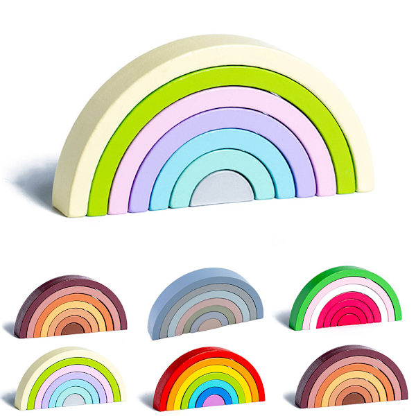 Barn Trä Regnbåge stapling leksaksstaplare Montessori häckande block Färgform Matchande leksaker Set Macaroon