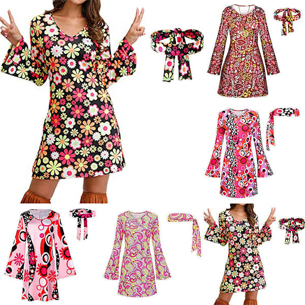 80-tals discokostym Maskeraddräkt 1970-tals hippie-kostym Retroset black S