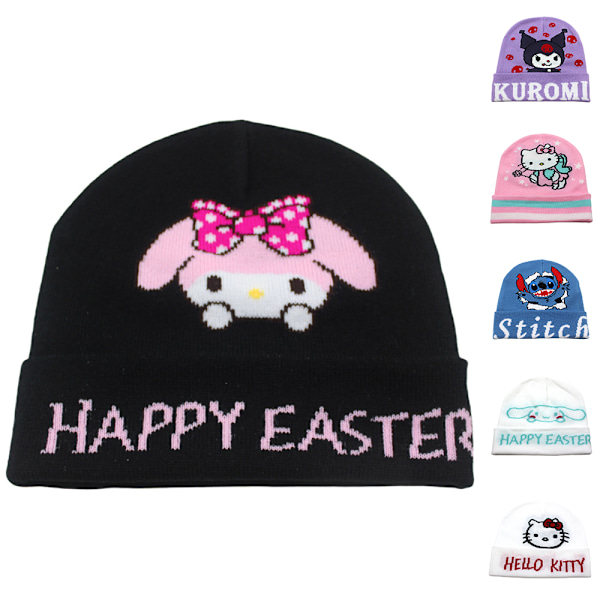 Sanrio Cartoon Melody Kuromi Cinnamoroll Stickad Beaniehatt Herrar Kvinnor Söt Broderad Vinter Varm Skalle Skid Mjuk Hatt A