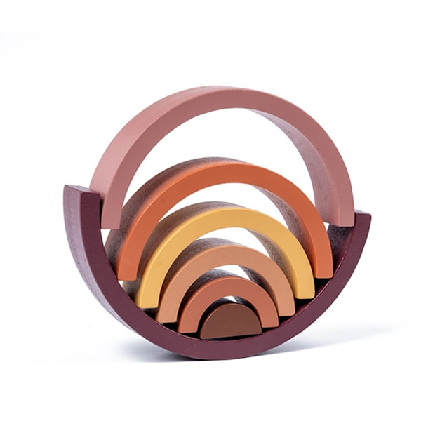 Barn Trä Regnbåge stapling leksaksstaplare Montessori häckande block Färgform Matchande leksaker Set Mocha Brown