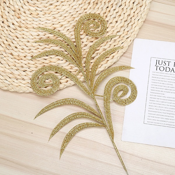 Glitter Fern Leaf Julgran Artificiella Växtblad Gold