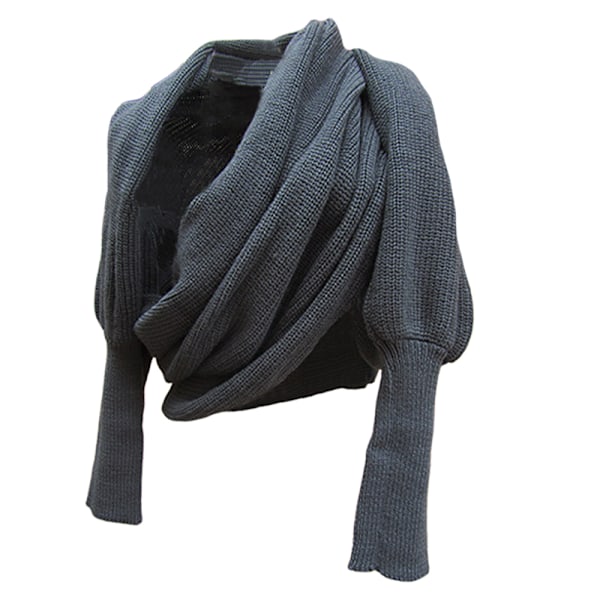 Damernas Trendiga Vintervarma Enfärgad Stickad Halsduk Virkad Tjock Sjal för Kvinnor med Ärmar 1 St Halsduk Dark Grey