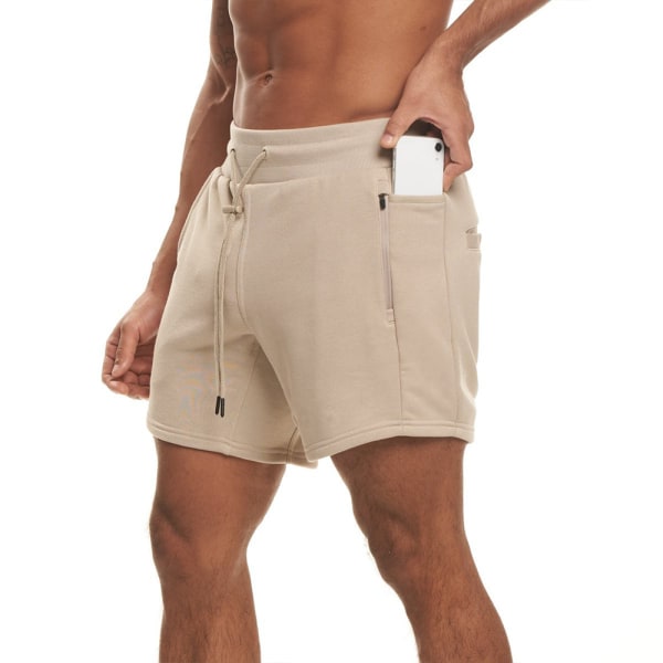 Enfärgade sportshorts för män med casual Cream color S