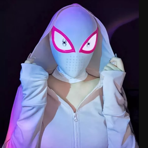 Gwen Stacy Spider Girl Ghost Spider Mask med Ljusupplyst Ögon Cosplay Spiderman Premium Halloween Mask