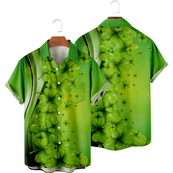 Män Casual St. Patricks Day Kortärmad Turedown Tee Shirt Toppar A L