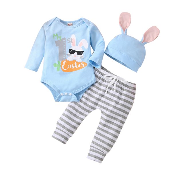Mina första påskkläder Infant Bunny Romper Byxor Hat Outfit Set 6-9M