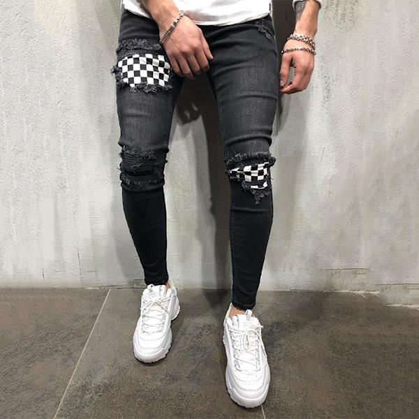 Rutiga Patches Ripped Pencil Jeans Herr Casual black 3XL c4a4