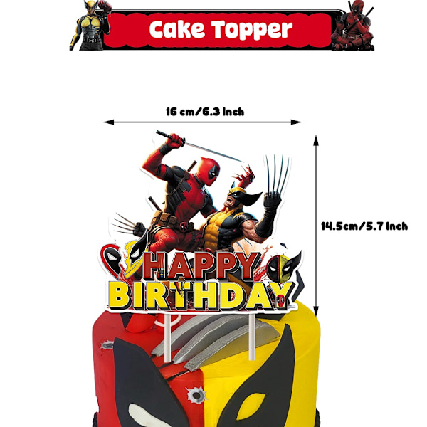 Deadpool Wolverine Tema Grattis På Födelsedagen Banner Ballonger Kit Tårta Topper Fest Dekoration Set