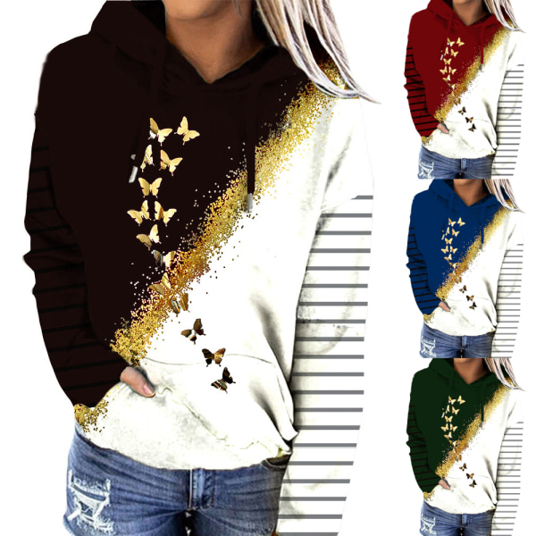 Print randig färgblock hoodie för kvinnor black XL