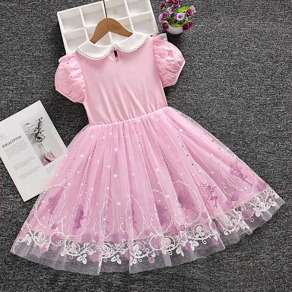 Flickor Prinsessa Elsa Höstklänningar Kortärmade Klänningar Barn Födelsedag Jul Fest Balklänning Pink 100cm