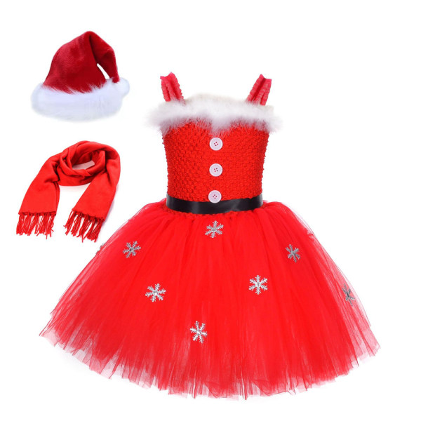 Kids Girl Christmas ärmlös Tyll Dress Hat Scarf Outfit Set M