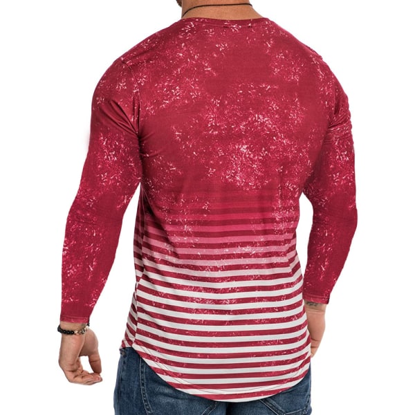 T-shirt för män digitalt tryck 3D-gradient Casual långärmad Red L