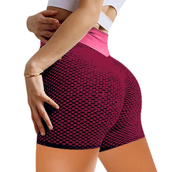 Andningsbara Honeycomb Jacquard Yoga Shaping Shorts för kvinnor Red 2XL