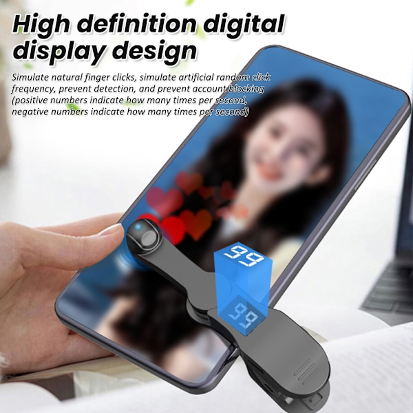 Digital Auto Screen Clicker USB Telefontapp LED-display 180 graders rotation Smart Phone Apps Tyst drift Fingerklicksimulator Black