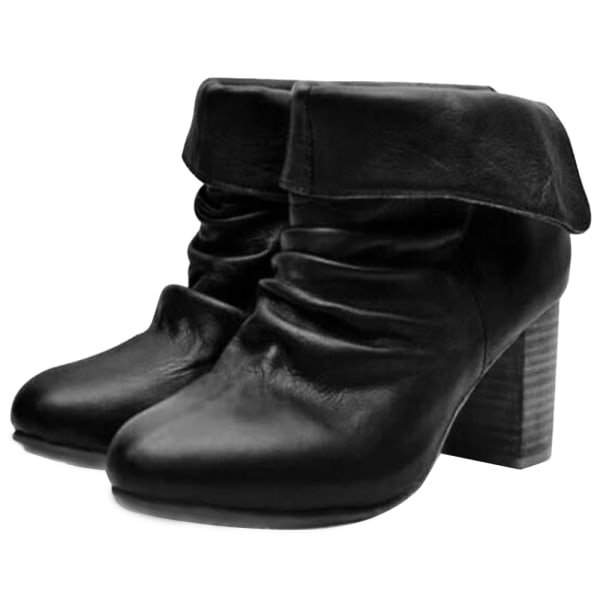 Kvinnor Chunky Block Ankel Boots Vinter Tjock sula Lågklackat skor Black 37