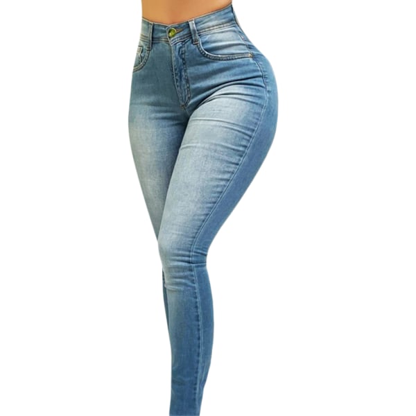 Dam Jeans Denim Slim Skinny High Wasit Legging byxor Dark Blue L