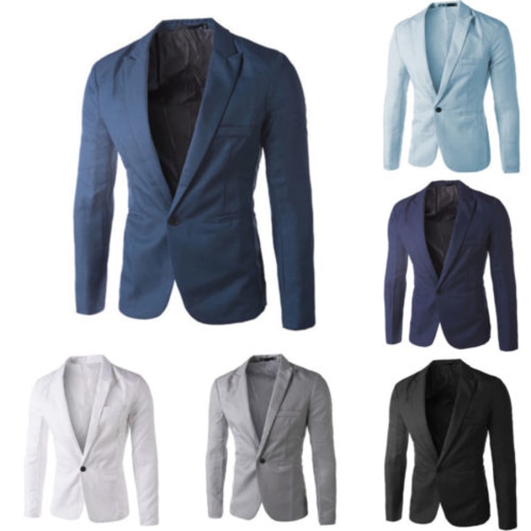 Herr Professionell Business Wear Kostym Kavaj Knappar Fickor Rockar sky blue M