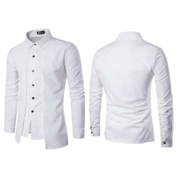 Herr lyxig krage långärmade arbetsskjortor Formella företagstoppar White XL