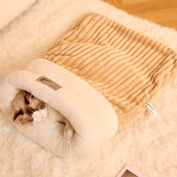 Petsboro Purrnest Sovsäck, Sovsäck för Katter inomhus, Katt Vinter Sovsäck 360° Omslutning, Mjuka Tvättsbara Sovsäckar för Katter upp till 8 kg Grey Blue L