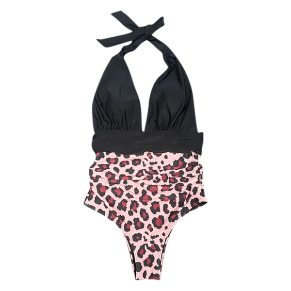 Kvinnor Color Block Baddräkt i ett stycke Beach Sexy Bandage Bikini Black leopard S