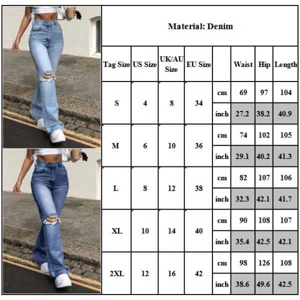 Kvinnors långa byxor med hög midja Jeans stret 435d | Fyndiq