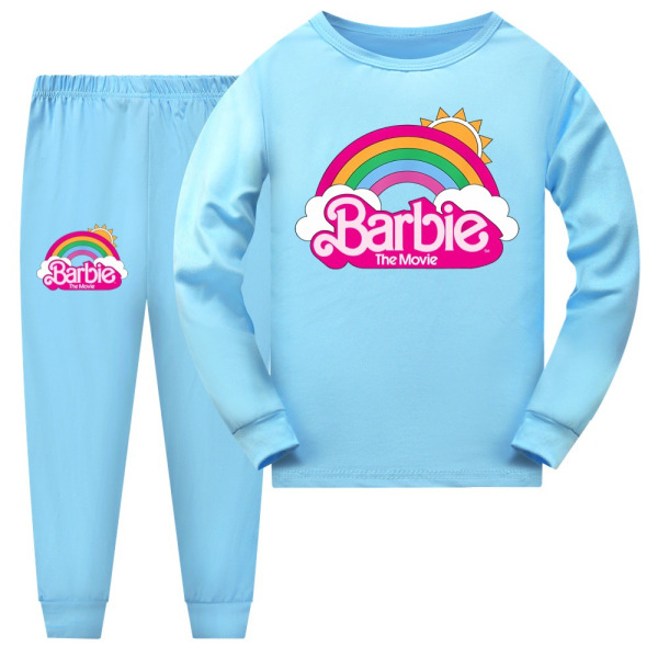 Barbie Kostym Barn Flick Hemkläder Långärmad Pyjamas Set light blue 140cm