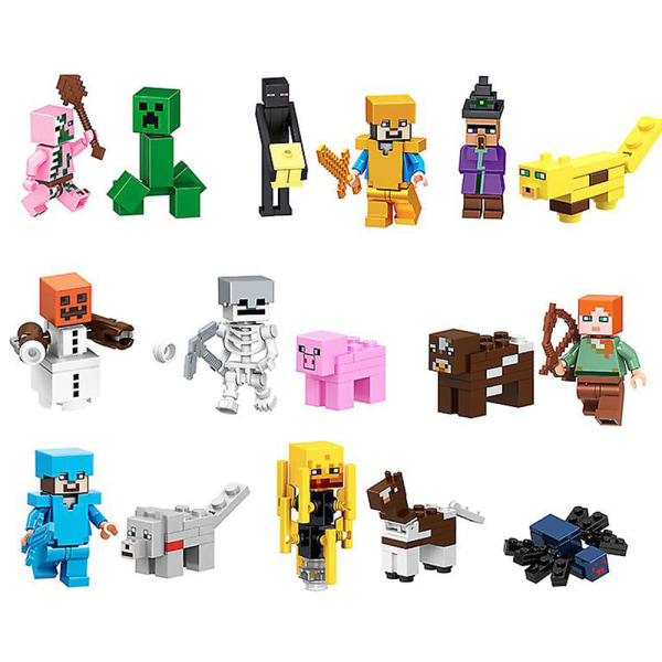 16st Minecraft Mini figurbyggstenar Leksaker Present för barn