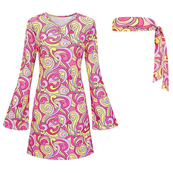 80-tals discokostym Maskeraddräkt 1970-tals hippie-kostym Retroset pink L