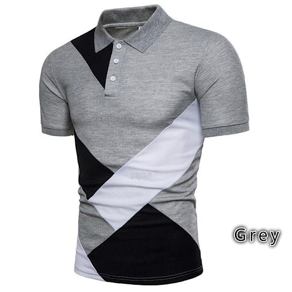 Snygg herr vänd krage geometrisk tryckt casual grey M