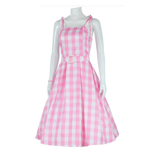 Kvinnor 50-tals rosa docka rutig klänning Halloween kostym Klänning Casual belt style 2XL