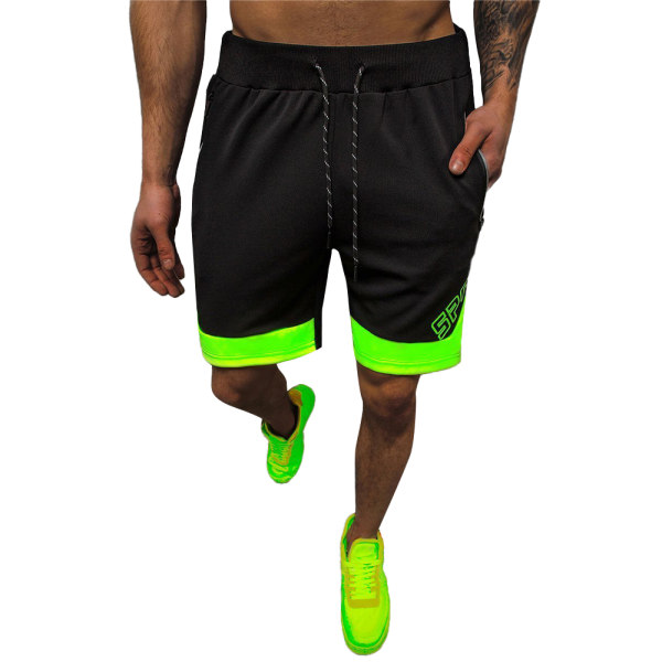Män Casual Bokstäver Kontrastfärg Sport Shorts Joggingbyxor Black-green XL