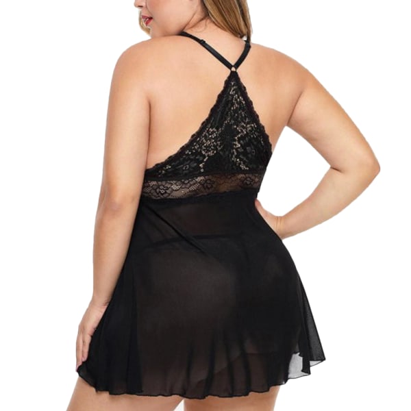 Sexig hängslen nattlinne för kvinnor Svart genomskinlig nattlinne Black 4XL