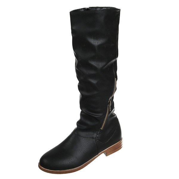 Kvinnor Vintage Rund Toe Zip Up Overize Mid-Calf Long Boots Black 37