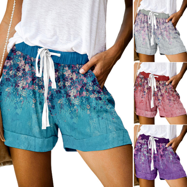 Printed spets-shorts med vida ben Casual All-match byxor Purple S