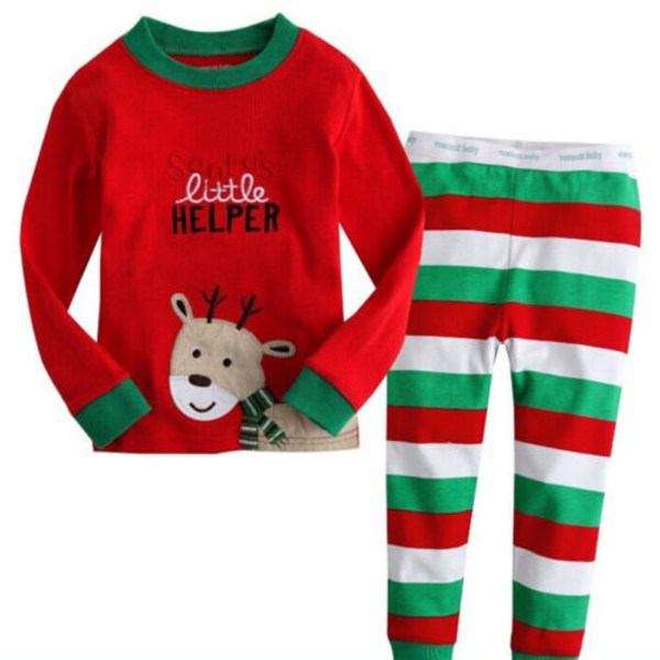 Barn Flicka Pojke Jul Xmas Outfit Pyjamas Set Sovkläder Nattkläder Red Striped Deer 100cm