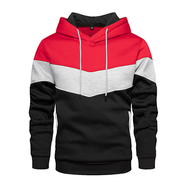 Herr Färgblock Hoodie Pullover Långärmad Huvtröja Casual Jumper Topp Red XL