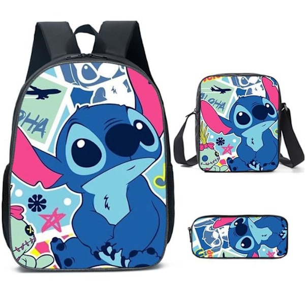 3 st/set Lilo & Stitch Ryggsäck Barn Barn Skolväska Crossbody Väska Pennfodral C