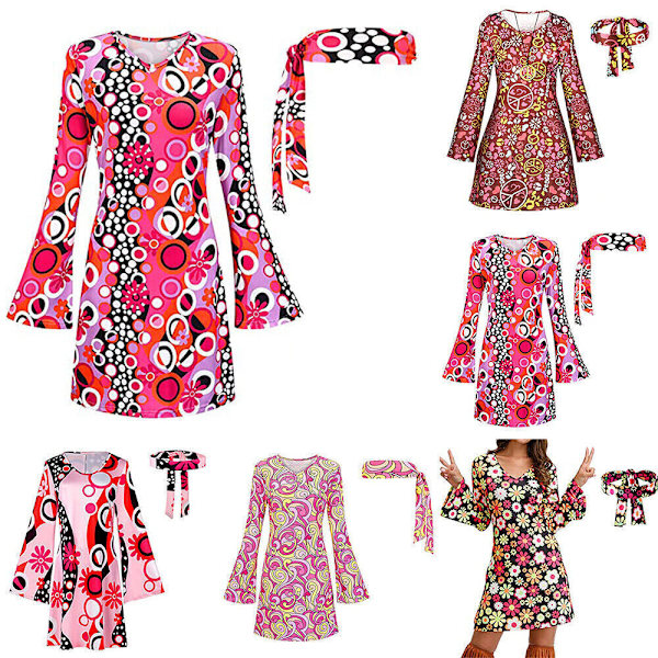 80-tals discokostym Maskeraddräkt 1970-tals hippie-kostym Retroset pink M