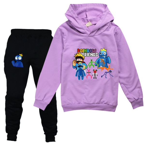 Kids Rainbow Friend Hoodie Sweatshirt Toppar+byxor Träningsoverall Set purple 160cm
