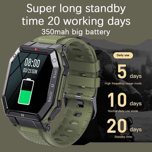 Militär Smart Watch Outdoor Vattentät Taktisk Smartwatch green