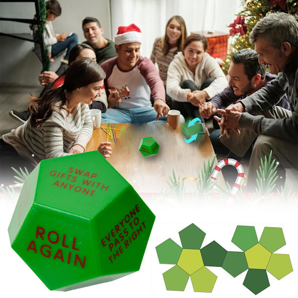Jultomte-bytes-tärningar för julklappsutbyte, 2025 Nytt julklappsutbytes-tärningsspel, 12 Olika Sidor - Julgruppsfest