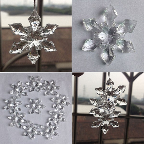 Klar snöflinga prydnad 3D kristall akryl julgran transparent dekor 4.7cm, 10PCS