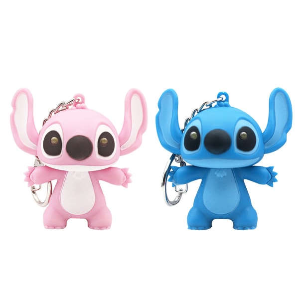 2 st Stitch figurer leksaker Cartoon LED Stitch nyckelring Lyser upp blue+pink 2pcs