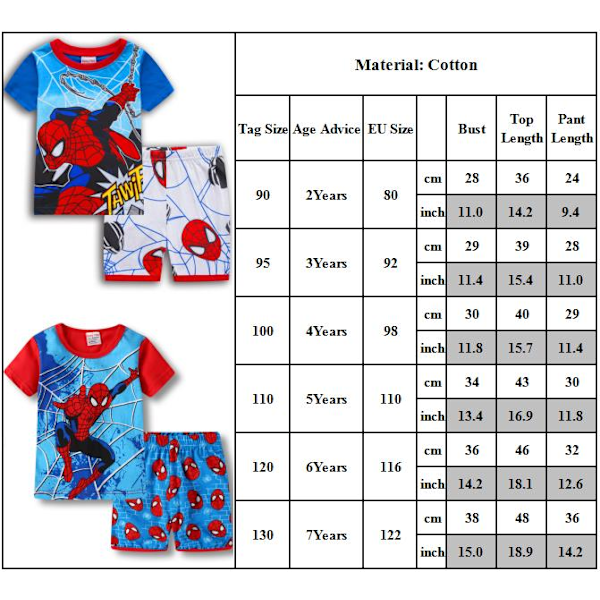 Spider-Man Pyjamas för Små Pojkar Bomull Sommar Pyjamas för Pojke Nattkläder Korta Ärmar Söta Tecknade Sovkläder Korta Set #7 90cm