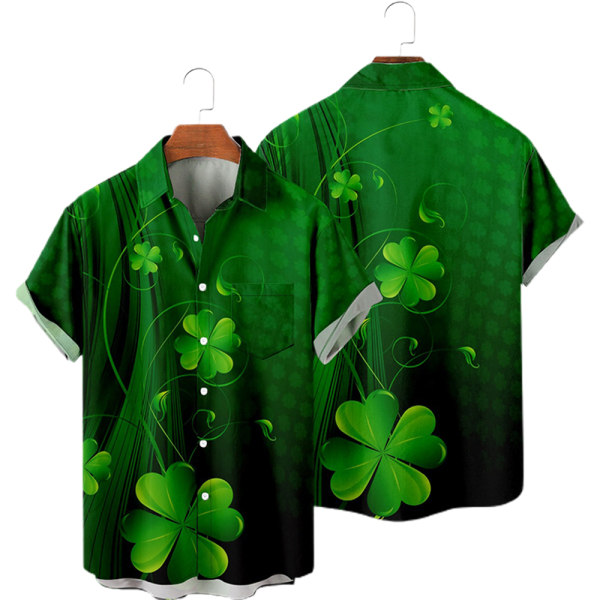 Herr Casual St. Patricks Day Kortärmad Turedown Tee Shirt Toppar B XS