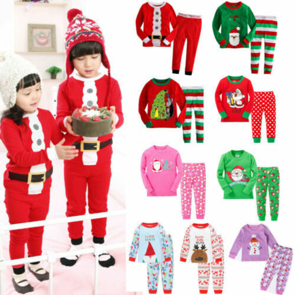Barn Flicka Pojke Jul Xmas Outfit Pyjamas Set Sovkläder Nattkläder Blue Santa Claus 130cm