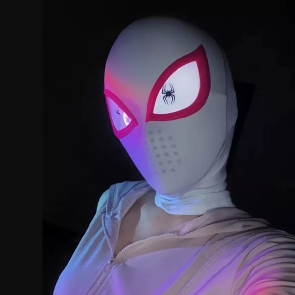 Gwen Stacy Spider Girl Ghost Spider Mask med Ljusupplyst Ögon Cosplay Spiderman Premium Halloween Mask